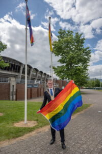 Supporting Pride. Cllr Ed O'Brien Mayor of South Dublin at Tallaght Stadium..