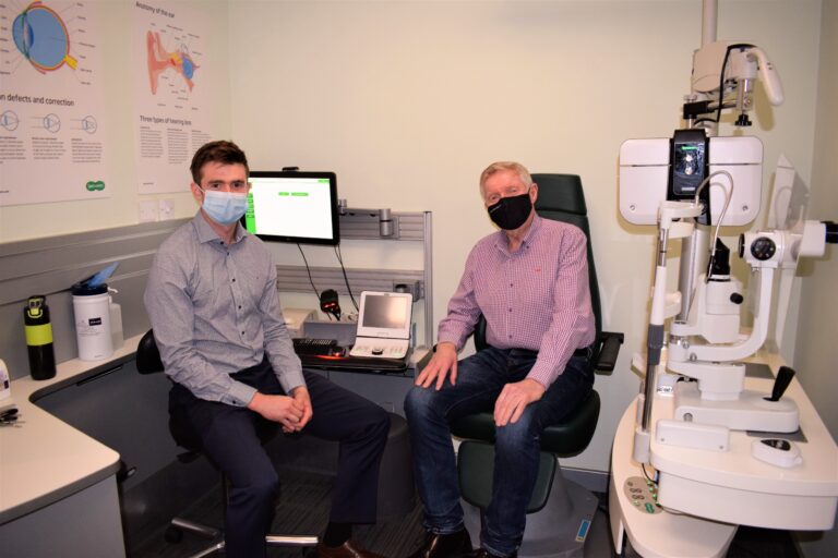Specsavers Optometrist Patrick Dennehy with John O'Halloran
